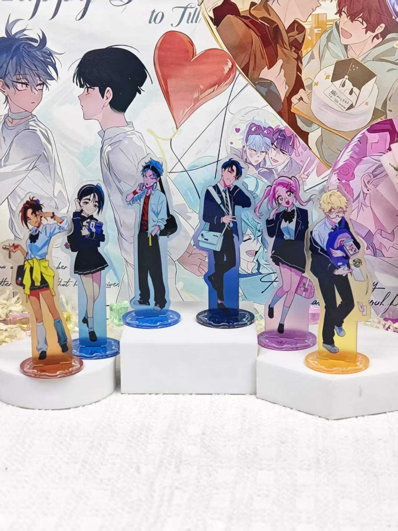 Event Support - エイリアン・ステージ・キャンパス AU アクリルスタンドセット。かわいいアニメキャラクターのデスク装飾スタンドフィギュア。ファン向けのコレクションギフト。