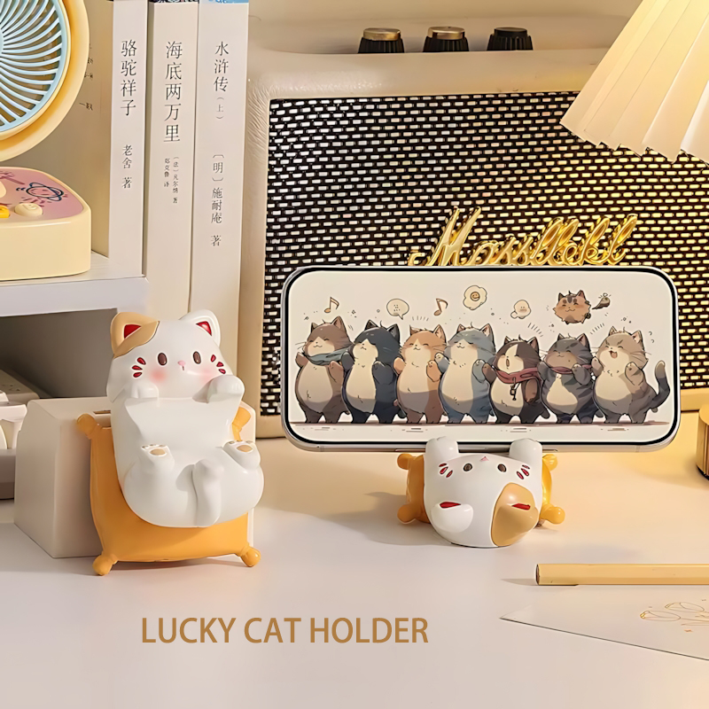 かわいい漫画の猫のデスクトップオーナメント、電話スタンド、ク - Event Support のレビューと価格