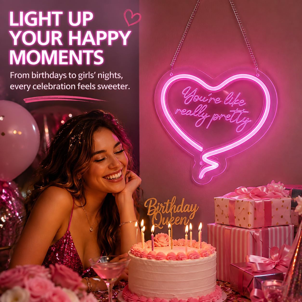 ピンクのハート型ネオンサイン。とても美しい。LEDネオンライ - Neon Sign Party のレビューと価格