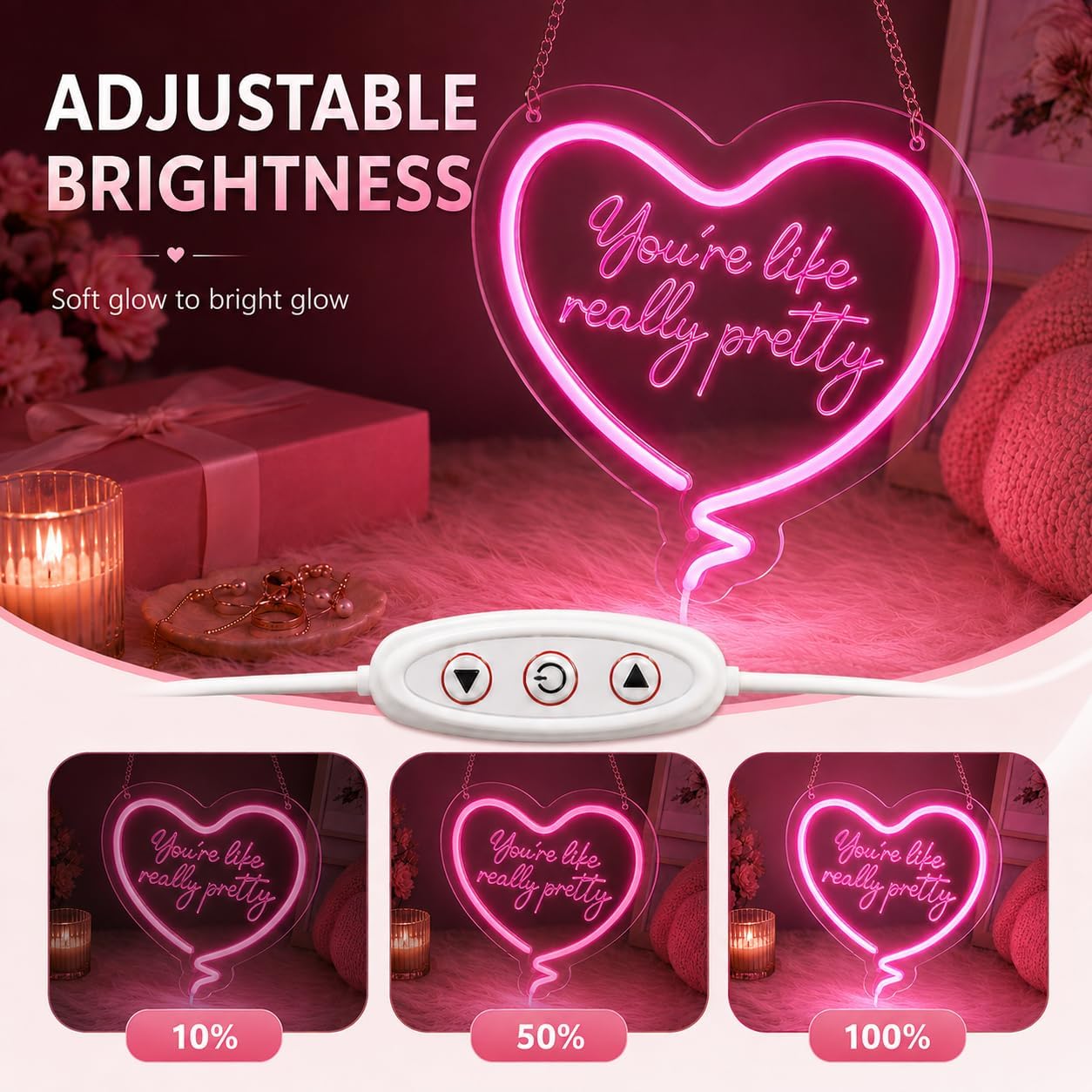 ピンクのハート型ネオンサイン。とても美しい。LEDネオンライ - Neon Sign Party のレビューと価格