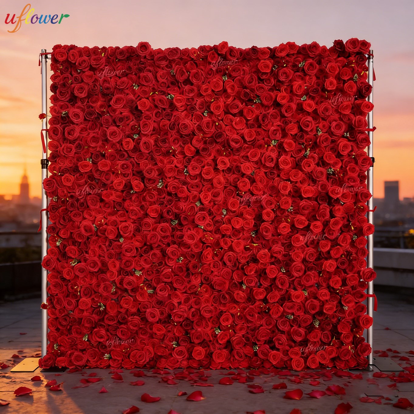 Uflower レッドローズ 造花ウォール バーガンディ生地 - Flower Wall Panel のレビューと価格