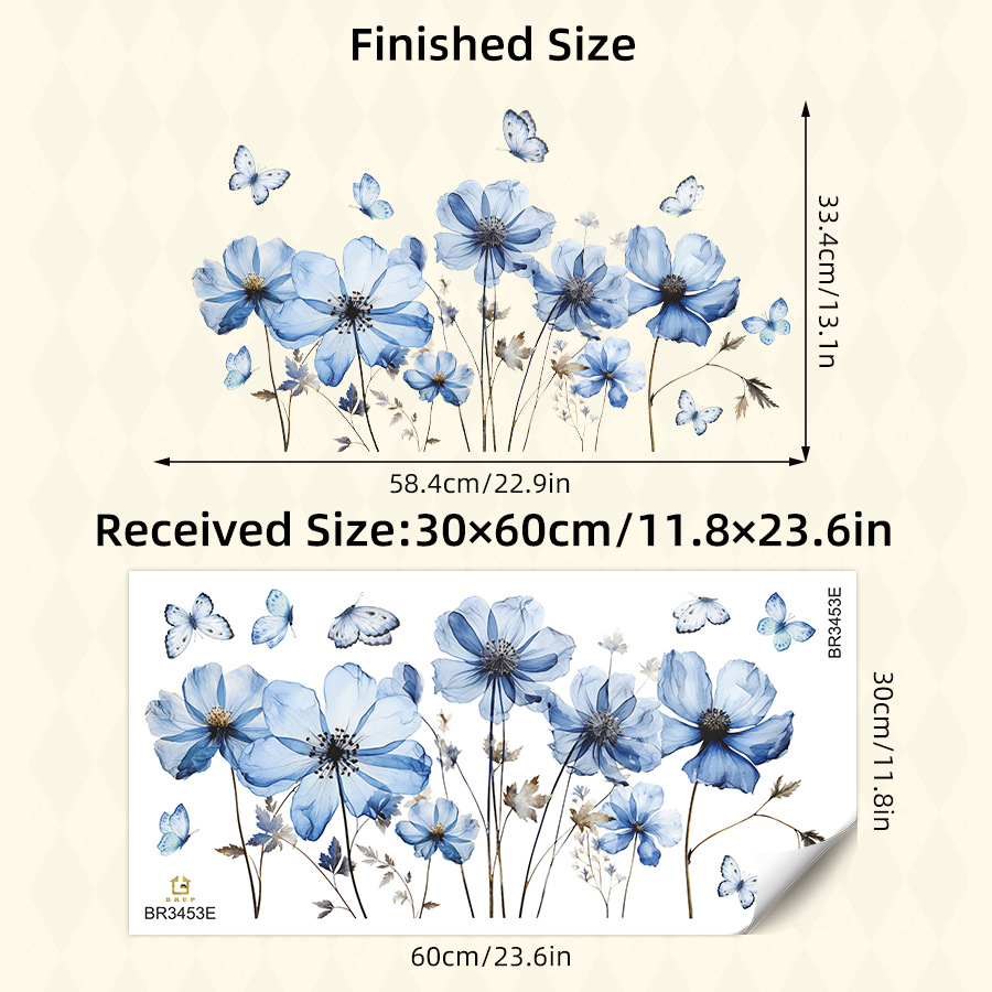新鮮な青い蝶と花のウォールステッカー、寝室、リビングルーム、 - Flower Wall Panel のレビューと価格