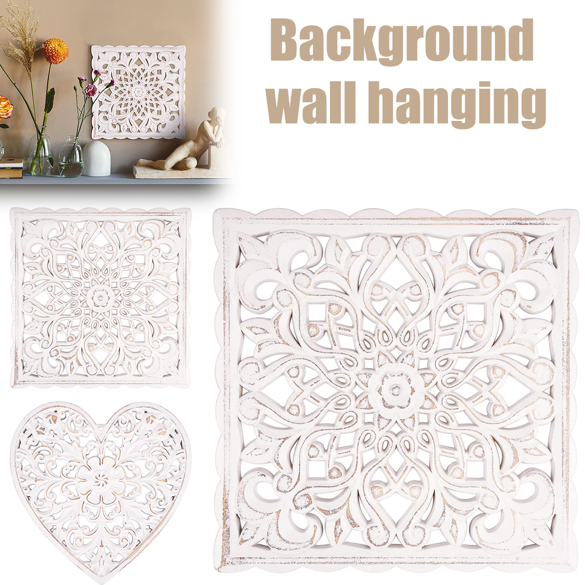 木製壁装飾花中空彫刻壁パネル吊り装飾素朴な壁アート彫刻家の壁 - Flower Wall Panel のレビューと価格