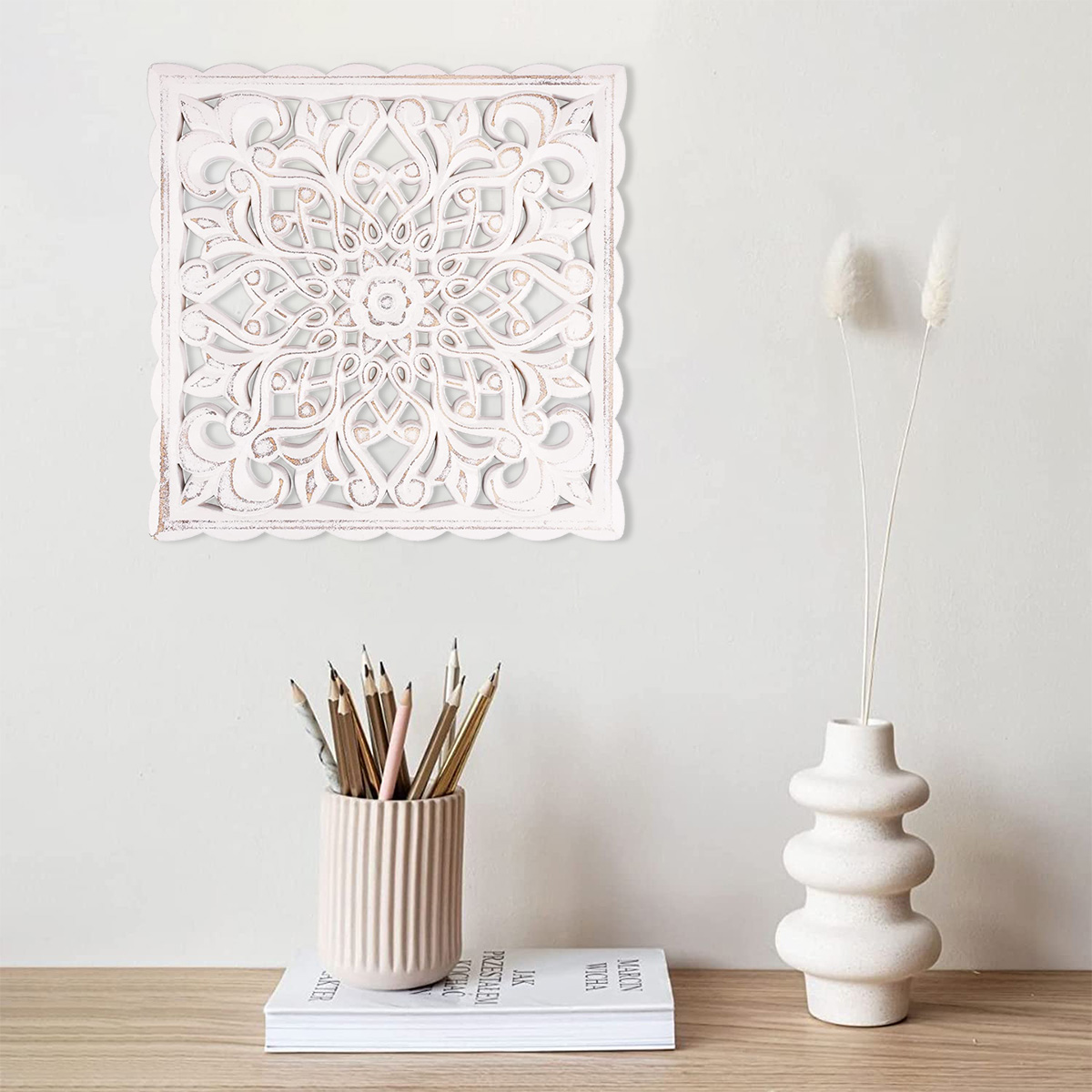 木製壁装飾花中空彫刻壁パネル吊り装飾素朴な壁アート彫刻家の壁 - Flower Wall Panel のレビューと価格